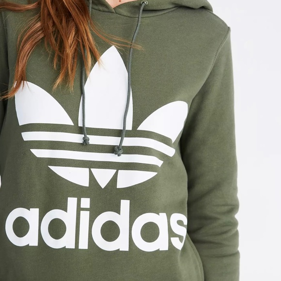 Adidas Originals Trefoil Army Green Long Sleeve Women’s Hoodie - Picture 2 of 8